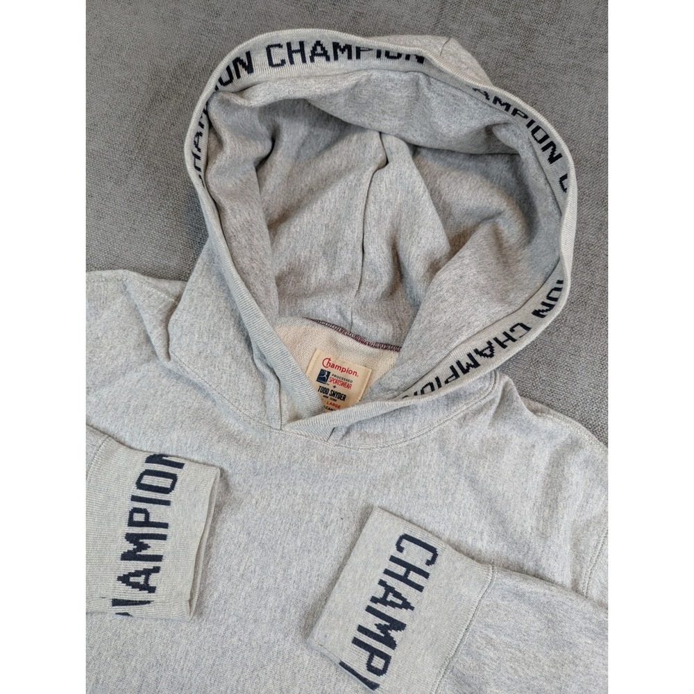 Todd Snyder x Champion Hoodie Mens L Grey Reverse Weave Logo Print Sweatshirt